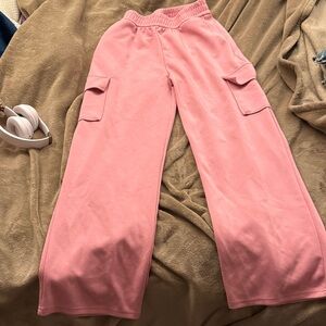 Pink Wide-Leg Cargo Pants